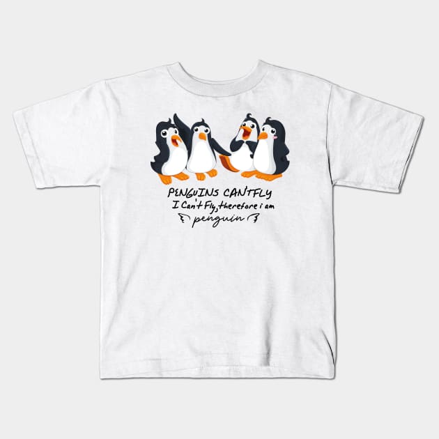 penguin can't fly Kids T-Shirt by youki